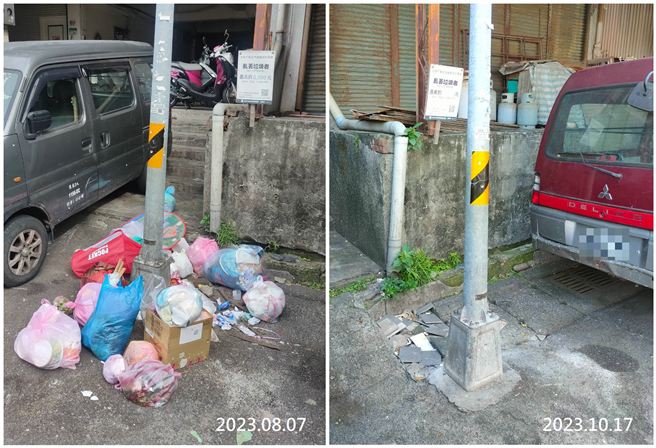 北市环保局从重处罚乱丢垃圾包并加强稽查后，违法情况已有所改善。（黄敬文翻摄）