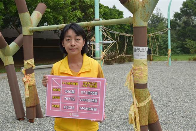 立委王婉諭19日偕同相關單位前往竹東二重親子公園會勘，她呼籲中央地方攜手解決公園問題，並盡速解封關閉的公園。（王婉諭提供／邱立雅竹縣傳真）