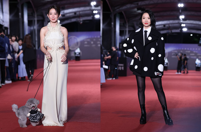 陶晶莹和郭书瑶登金钟红毯。（图／陈俊吉摄）