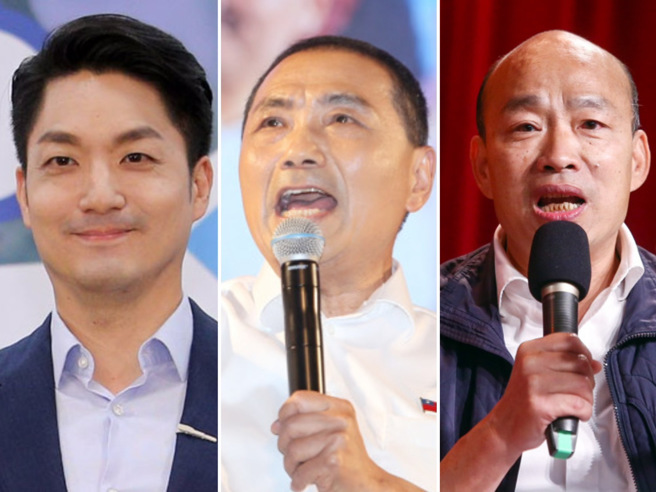 台北市長蔣萬安（左）出任國民黨總統參選人侯友宜（中）的北市競總主委，前高雄市長韓國瑜（右）也多次替侯站台。（合成圖／中時資料照）