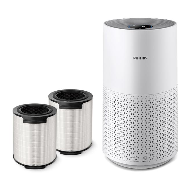 桃園遠百飛利浦Nala奈米級空氣清淨機，推薦價1萬1489元，原價1萬9990元，再贈奈米級勁護濾網兩組。（桃園遠百提供）