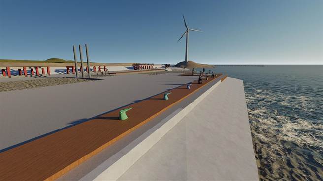 鯨魚造型座椅及木棧道建置一景（透視圖）。（台中市府提供／陳淑娥台中傳真）