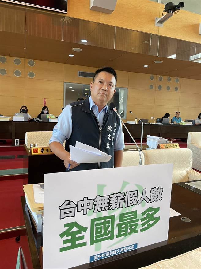 台中市议员陈文政指出，台中放无薪假的人数高达3475人，是全国最多，要求市府尽快想办法因应。（陈文政提供／张亦惠台中传真）