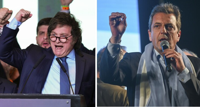 阿根廷总统大选初选揭晓 马沙(右)与米雷伊(左)将正面对决。(图/美联社)