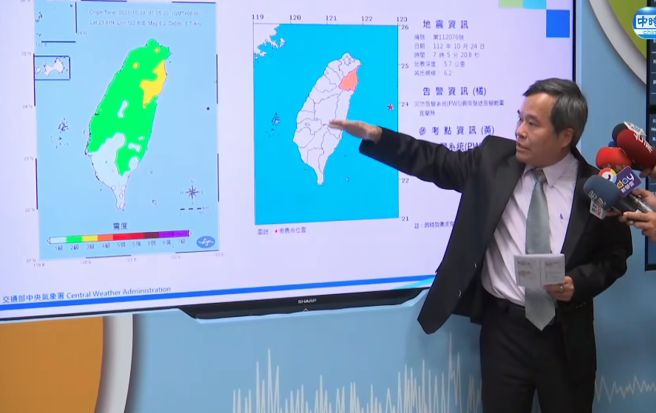 早上規模6.2地震發生在台灣東部海域，屬於極淺層地震，是今年最大的地震。(中時新聞網YouTube)