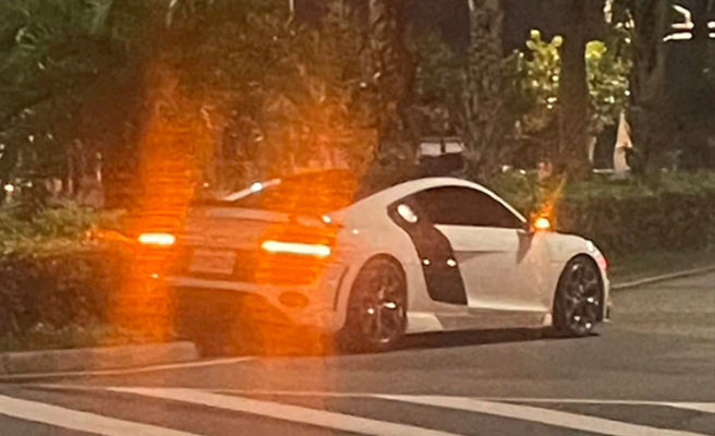 白色R8自撞安全岛，被民眾拍下PO网。（民眾授权使用）