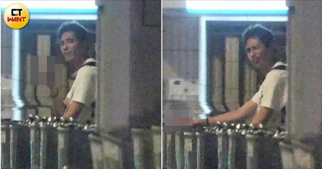 搭计程车返家的蓝正龙看到本刊，还挤眉弄眼相当俏皮。（图／本刊摄影组）