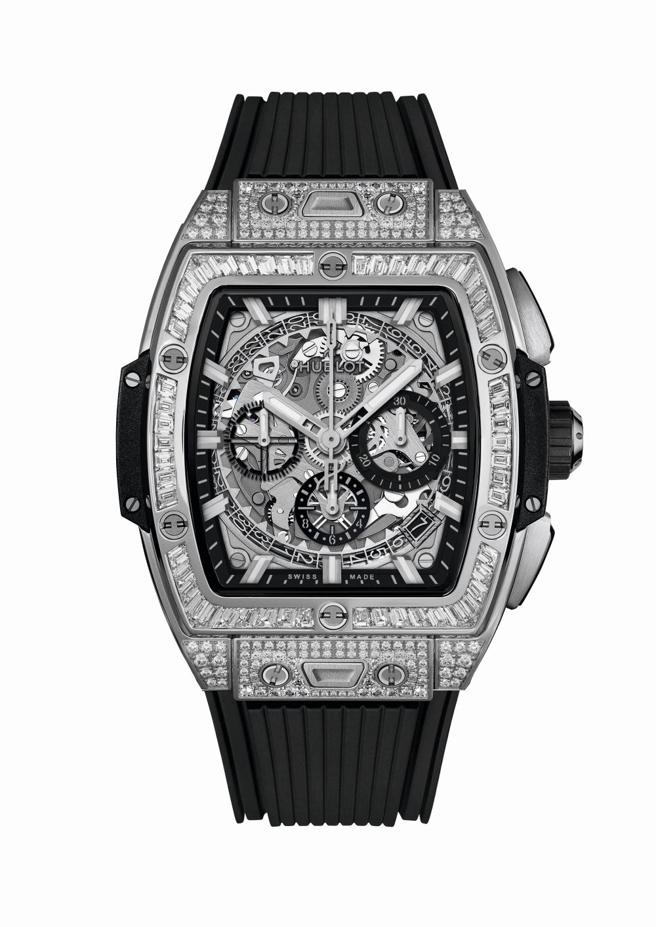 宇舶表SPIRIT OF BIG BANG白金方鑽計時碼表，約1144萬5000元。（HUBLOT提供）