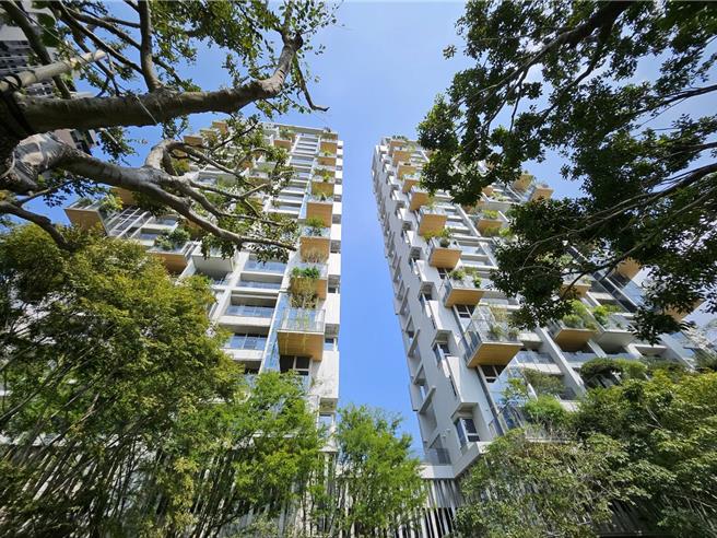 以大基地形塑720度立体森林建筑，「精锐Garden One」今年8月最新一笔实登揭露，高楼层成交单价71.61万元，创下单元二新成屋最高单价！（王莫昀摄）