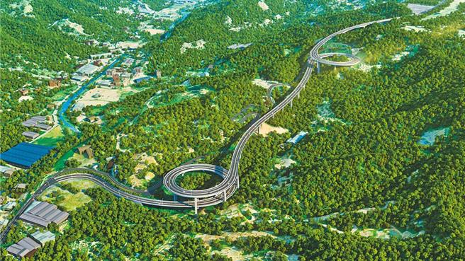 新北市道105蜿蜒段路段，预计辟建环型高架桥梁减缓道路坡度。（新北市城乡局提供）