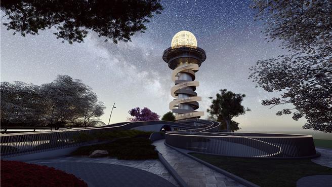 位在南投县名间乡松柏岭知名宫庙受天宫旁的「松岭之星」(模拟图)明年将完工，预料将成为南投景点新地标，让香客与旅客创造另一波经济产值。南投县政府提供