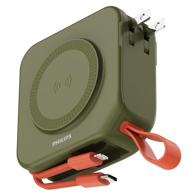 PHILIPS的FunCube「放心充」十合一行动电源有野性绿、百搭黑、完美白、漾心粉共4色。（PHILIPS提供／古明弘台北传真）