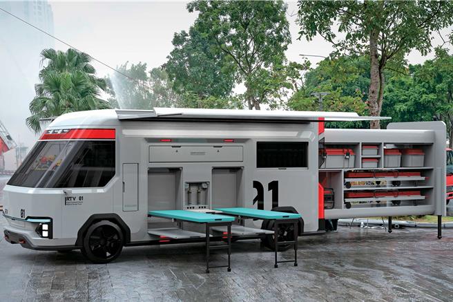 台科大設計系學生張彥齊、楊冠明設計的「RTV-快速醫療指揮車」，獲得今年紅點設計概念獎。（台科大提供／林志成台北傳真）
