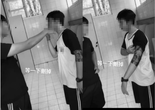 好玩畫上刺青圖案的同學，在廁所裡被訊問打巴掌，還被命令立刻洗掉。（翻攝爆料公社）