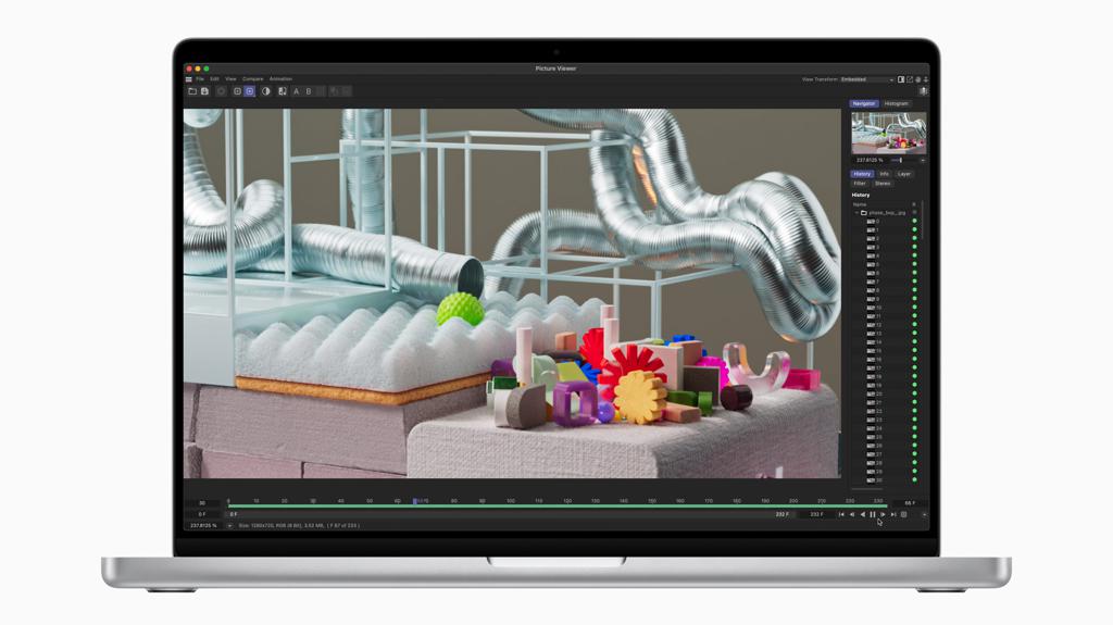 Apple搭載 M3 Max的MacBook Pro讓使用者得以用「Maxon Redshift」在Cinema 4D中針對極其複雜的 3D 內容進行建模和反覆。（Apple提供／古明弘台北傳真）