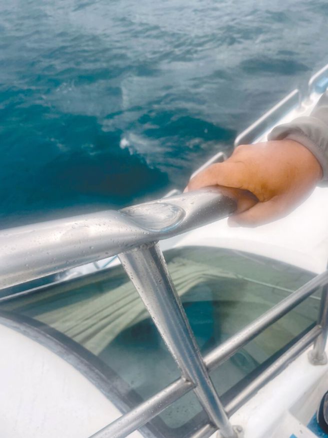 宜蘭縣賞鯨船「超級星3號」20日在頭城竹安外海，遭不明物體擊中，賞鯨船欄杆等處受損。（民眾提供／李忠一宜蘭傳真）