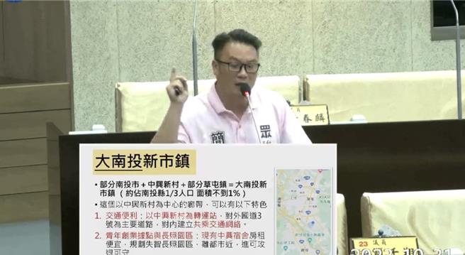 南投縣議員簡千翔縣政總質詢針對南投市中興新村定位與發展向縣長許淑華提出建言。曾雪蒨攝