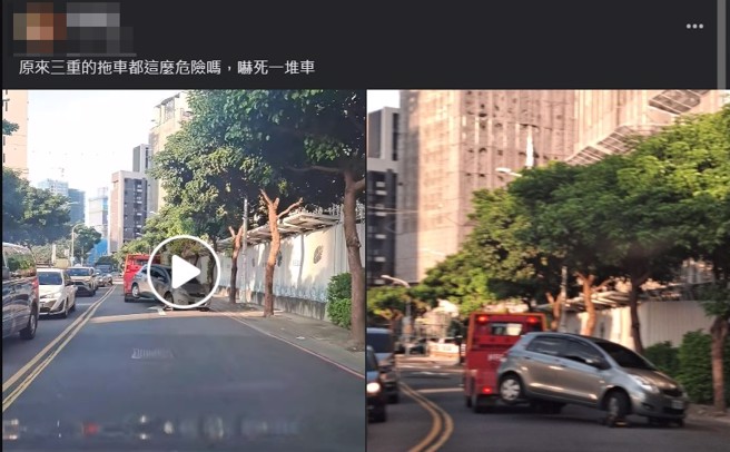 网友将拖吊车危险驾驶的画面PO在脸书社团。（翻摄爆料公社二社）