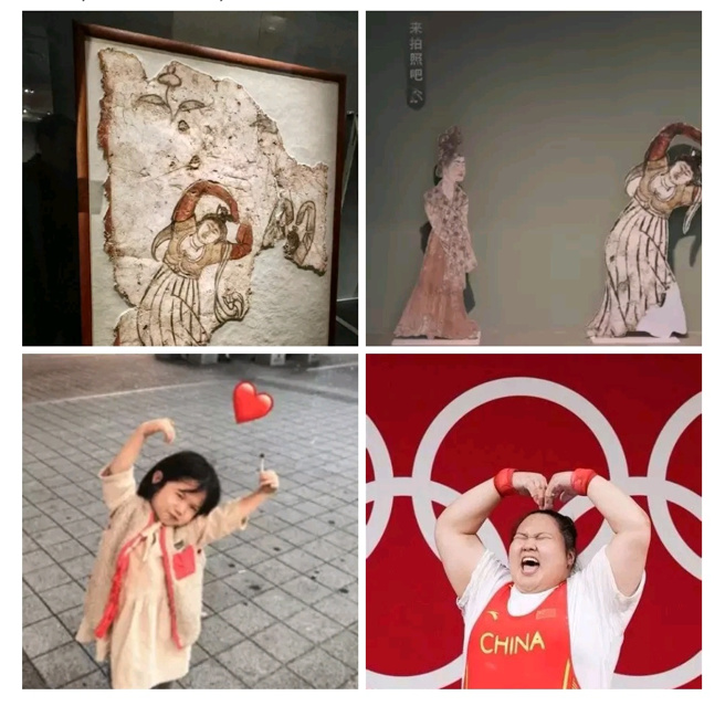 大唐舞伶用舞姿比出「心」型，戳中不少網友的興趣點。（圖／微博）