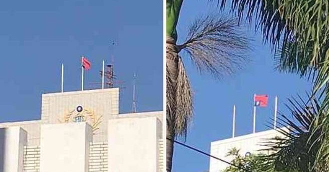 没睡醒？花莲后指部「国旗挂反」4小时搞乌龙，军方回应了。(民眾提供)