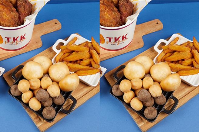 顶呱呱限时5天美味小点买一送一，包括呱呱啵啵球、地瓜薯条、甜甜包。（顶呱呱提供／朱世凯台北传真）