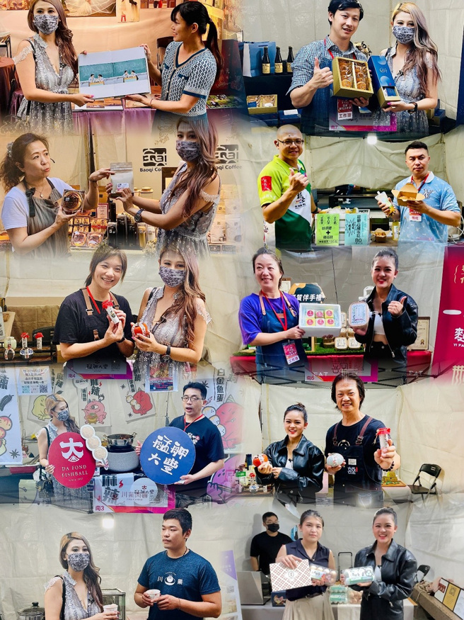 知名网红罗岚（左图中紫衣长髮者）、小璇（右下图穿皮衣者）、从零开始（右二图右边）把握参与臺北网红节嘉年华的机会，拜访臺北商圈的特色店家摊位，被各家推出的商品吸引。（图／臺北网红节提供）