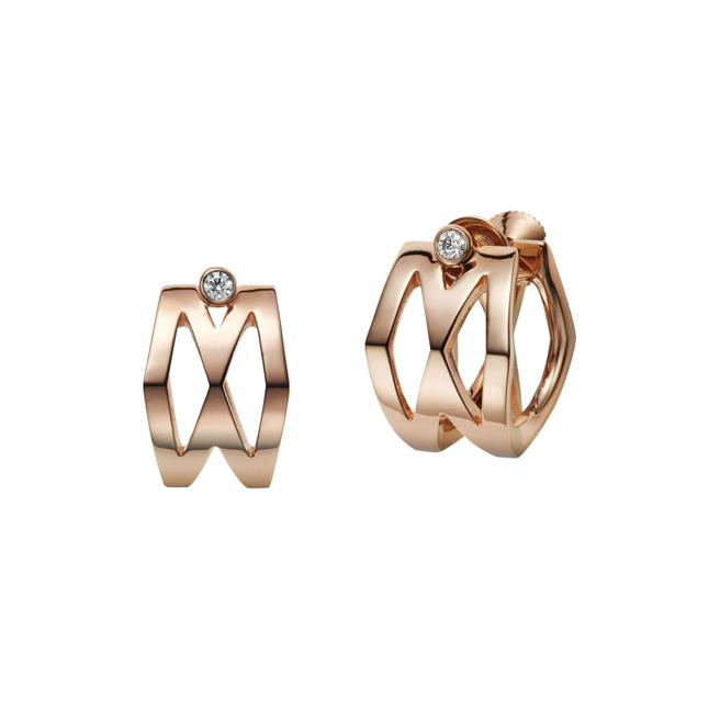 MIKIMOTO的M Signature系列夾式耳環，粉紅金鑲鑽，約 9萬7000元。（MIKIMOTO提供）