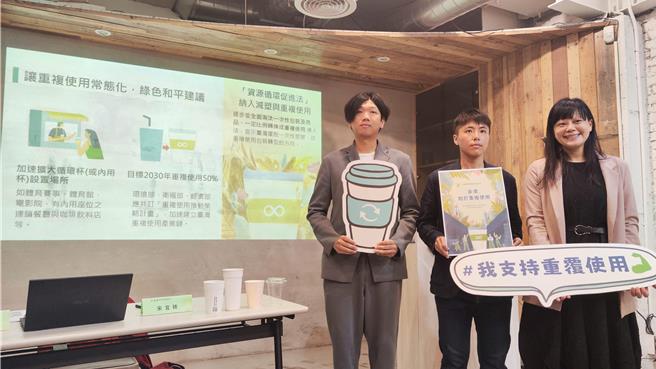 綠色和平呼籲，相關部會應加速發展更多重複使用系統解決方案，在2030年前達成50％重複使用為目標。（林良齊攝）
