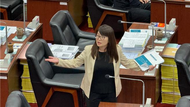 国民党高市议员陈美雅认为，陈其迈只会推给检调，但查不到就是施政无能，还与陈其迈一番唇枪舌战。（柯宗纬摄）