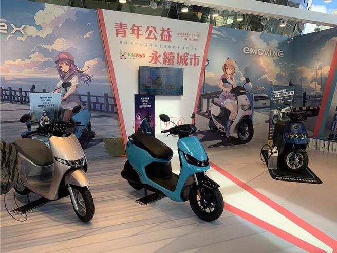 基隆市政府上任推出「公益青年就業電動機車專案」，但自上月開始受理申請後，實際申請案件數卻不如預期。對此市議員郭美秀質詢市長謝國樑資費可否調降，謝則回應，業者光陽願意從599元調整為499元，里程數雖會降低，但符合雙北通勤轉乘需求。圖為電動機車專案於基隆火車站的展示中心。（徐佑昇攝）