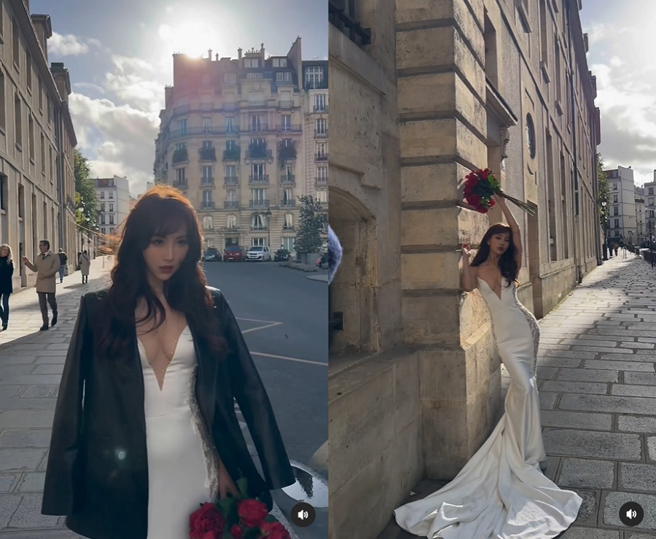 陈静近年被传交往富三代石恒聪，近日又惊喜释出拍白纱花絮影片，火辣身材引起讨论。（图／摘自陈静Instagram）