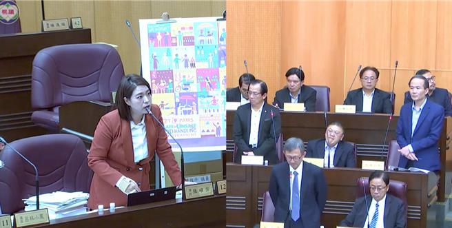 桃园市议会9日举行市政总质询，市议员张硕芳（左）关心气切儿童气切儿童在医疗与就教之间的权益问题。（图取自桃园市议会直播／陈梦茹桃园传真）