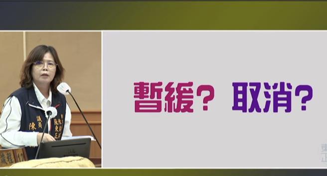 彰化县议员陈銌銌9日质询时针对139县道科技执法抓压车一事，要求彰化县警局说清楚是暂缓还是取消。（翻摄彰化县议会直播网站／孙英哲彰化传真）