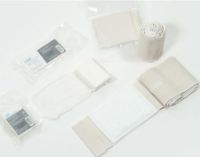 CSD中衛近年生產壓縮紗布、緊急創傷繃帶以OEM模式銷售至美國各大緊急救護產品公司。（CSD中衛提供／馮惠宜台中傳真）