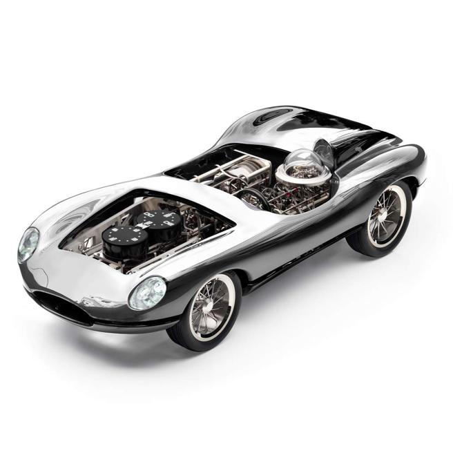 拿下最佳機械鐘獎的L’Epee 1839跑車外型Time Fast II Chrome座鐘。（GPHG提供）