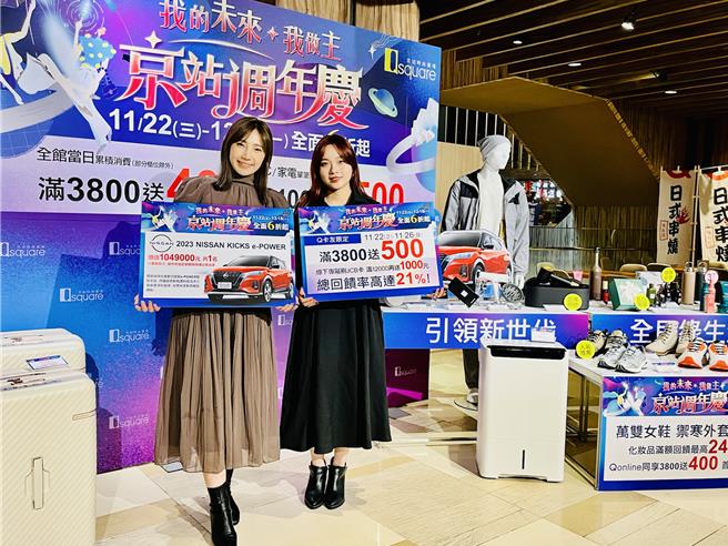京站周年慶11月22日至12月18日登場，首五日萬件商品3折起，還有機會抽NISSAN汽車等豪禮。（京站提供／朱世凱台北傳真）