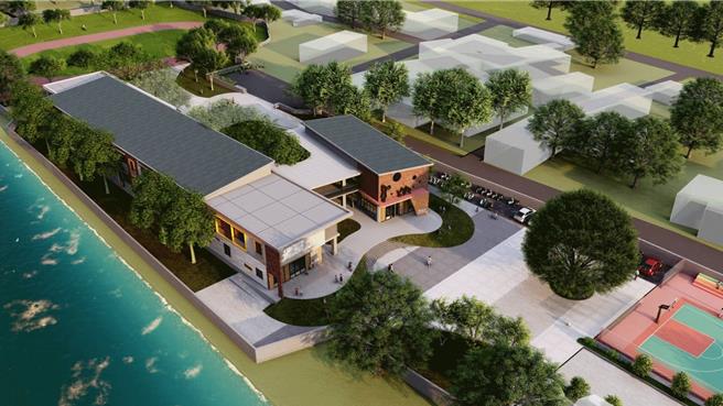 屏東林邊鄉崎峰國小被評為「具高風險」建物，縣府向教育部爭取逾1.7億辦理拆除重建工程，10日舉行動土奠基典禮，將加強沿海鹽化防鏽及抗強風處理，預計後年5月完工。（屏縣府提供／謝佳潾屏東傳真）