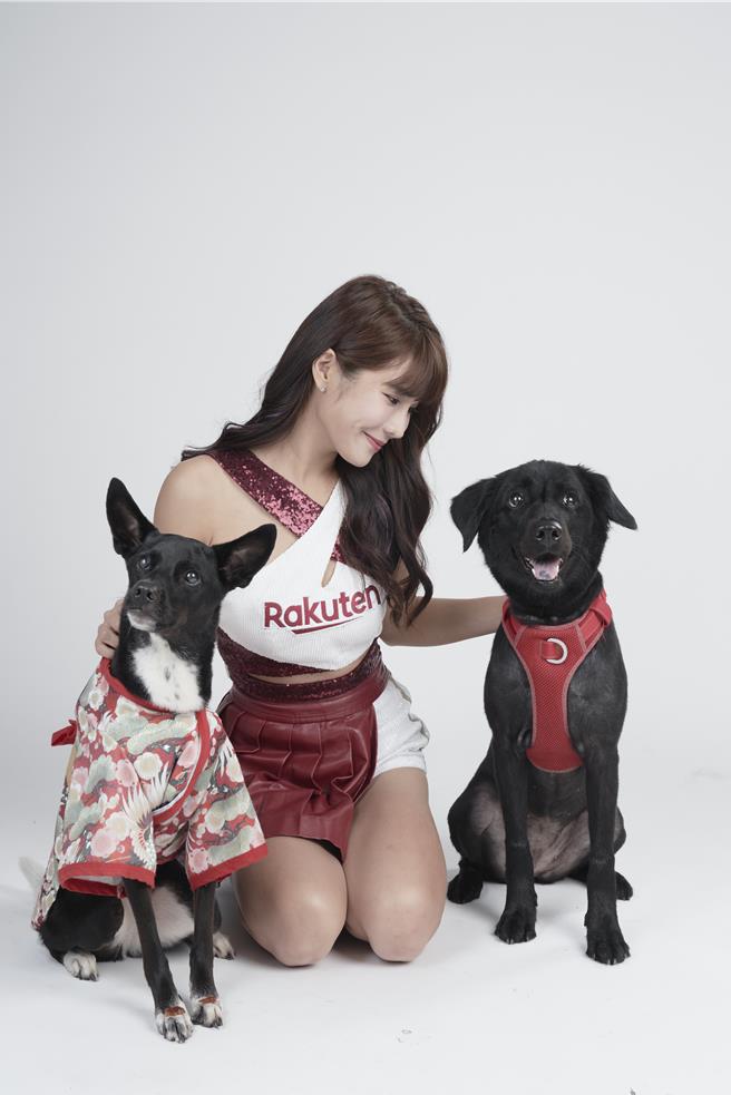 琳妲与可爱浪浪互动。（财团法人流浪动物之家基金会提供）