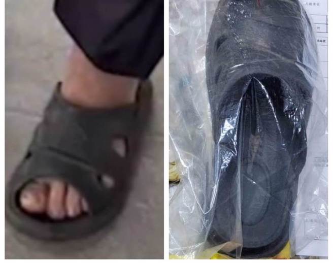 眼尖员警从现场遗留的拖鞋，发现嫌犯之前到警局报到时，所穿同一双拖鞋。（翻摄画面）
