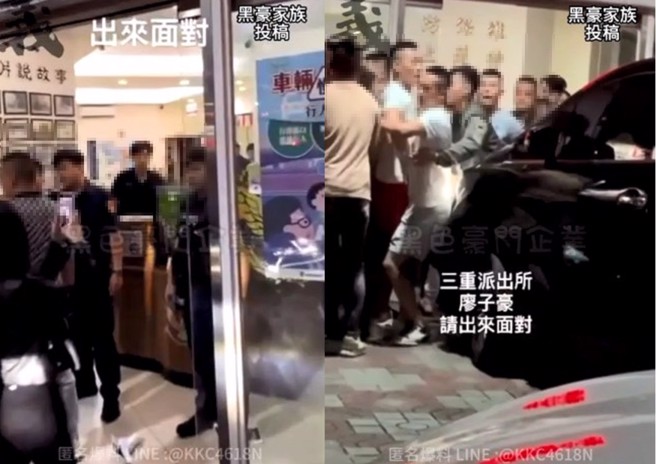 50歲翁姓角頭因不滿家屬遭警方保護管束，竟撂人包圍派出所咆哮、怒吼點名廖姓員警「出來面對」，更一度衝入派出所進行理論。（圖 / 劉詠韻翻攝）