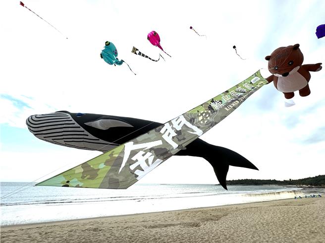 金门首届离岛风筝节今日下午在烈屿习山湖亲子公园热闹登场，吸引逾千位大、小朋友前往朝圣。(于家麒摄)