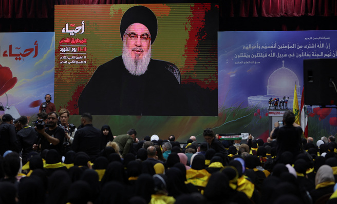 真主黨領袖納斯拉勒（Sayyed Hassan Nasrallah）今天在電視講話中表示，過去一週，就「行動數量、目標和武器類型」而言，伊朗支持的真主黨在「黎巴嫩前線加強」了行動。(圖/ 路透社)