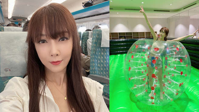 「美魔女」胡文英到宜兰玩泡泡足球。（图／胡文英 FB）
