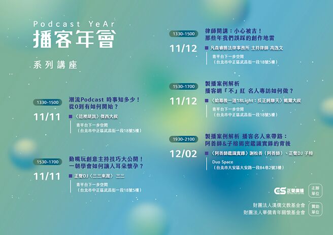 《2023 Podcast YeAr播客年會》場次表。圖／正聲廣播提供