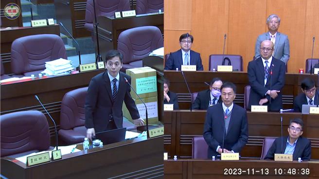 桃园市议员牛煦庭13日质询斥郑市府针对SRF设厂前严后宽，根本就是卖乡贼，呼吁张市府从严办理。(蔡依珍摄)