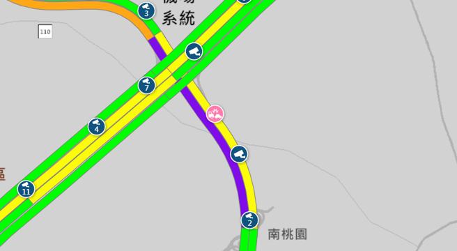 今13日下午15時許，國道2號東向10公里處南桃園路段發生一起事故。（翻攝國道168）