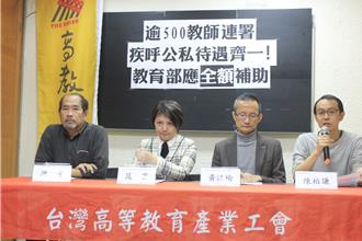 80校500師連署公私校待遇齊一 籲教育部全額補助私大加給