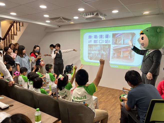 
担任店长的第一课是熟悉附近商圈，孩子们都非常认真参与。图片来源：有巢氏房屋林口A8文兴加盟店
