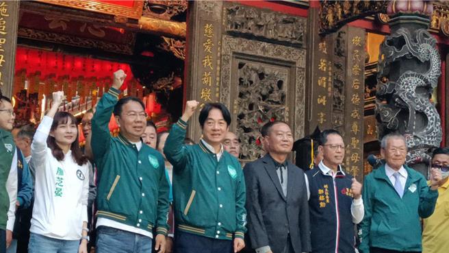 民進黨總統參選人、副總統賴清德14日前往豐原慈濟宮致詞時表示，盧秀燕說他不支持台中建設，這是選舉語言。（陳淑娥攝）