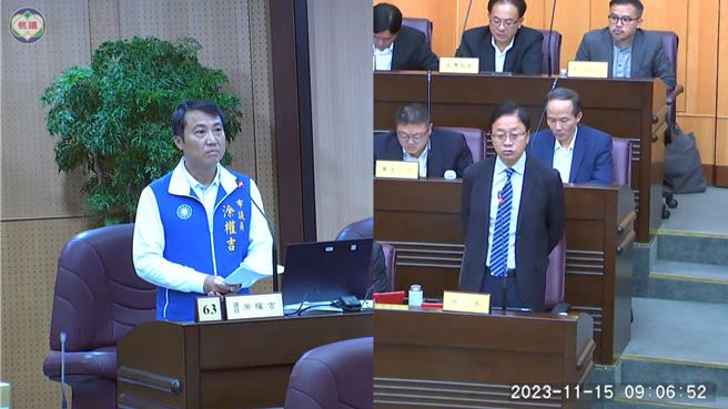 桃园市议员涂权吉15日质询怒批台积电进驻龙科三期争议是民进党选前制造假讯息、选后制造假新闻。(蔡依珍摄)